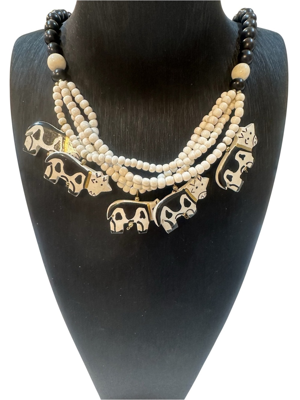 Eat More Chicken! Hand Painted 25”L Wooden Cow Whimsical Multi Strand Necklace
